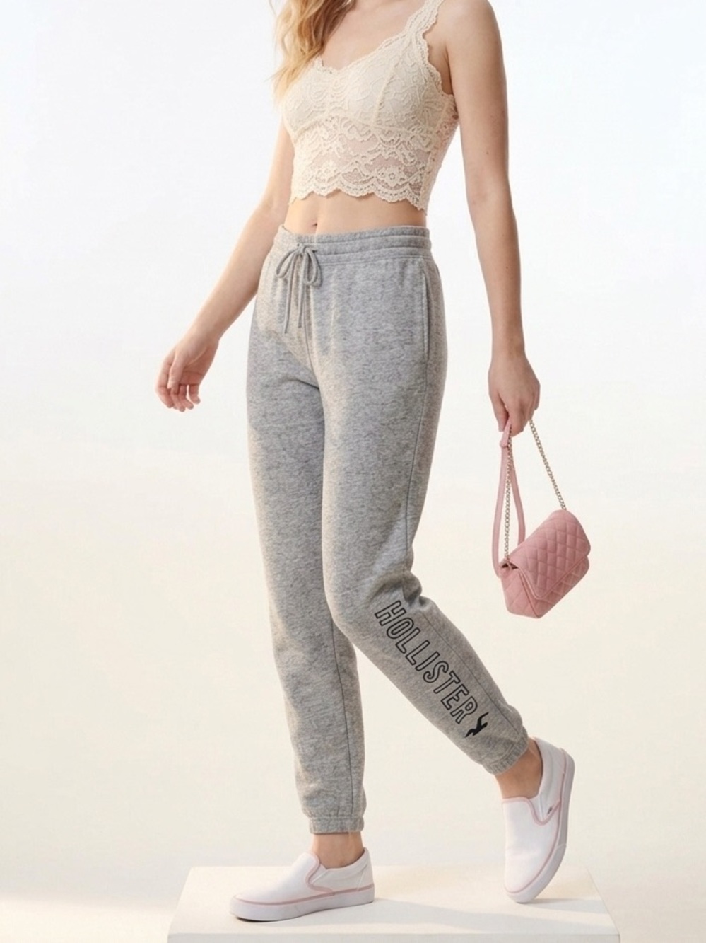 Hollister Ultra Highrise Gray Logo Sweat Pants Size Small Cotton